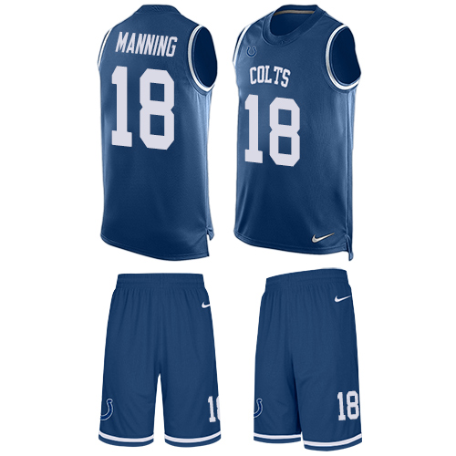 Men's Limited Peyton Manning Nike Jersey Royal Blue - #18 Tank Top Suit NFL Indianapolis Colts